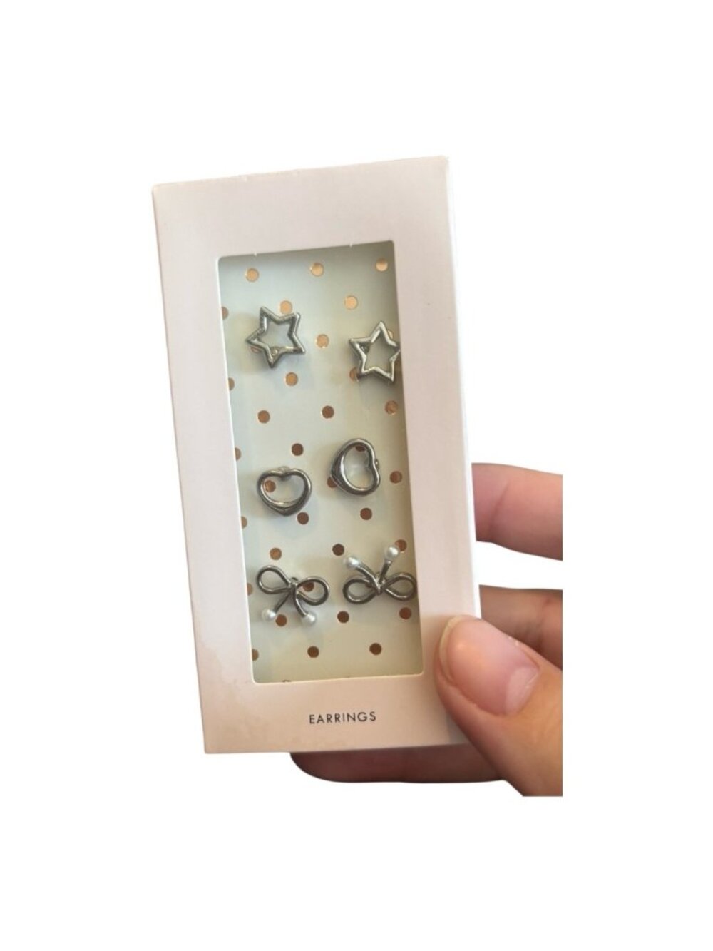 Modern Expressions 3‑Pack Silver Earrings Set – Stars, Hearts & Bows – New in Bo